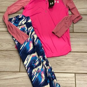 Under Armour Vibrant Pink Top and Blue Patterned Leggings